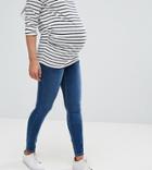 Asos Maternity Ridley Skinny Jeans In Astrala Blue With Contrast Stitch With Under The Bump Waistband - Blue