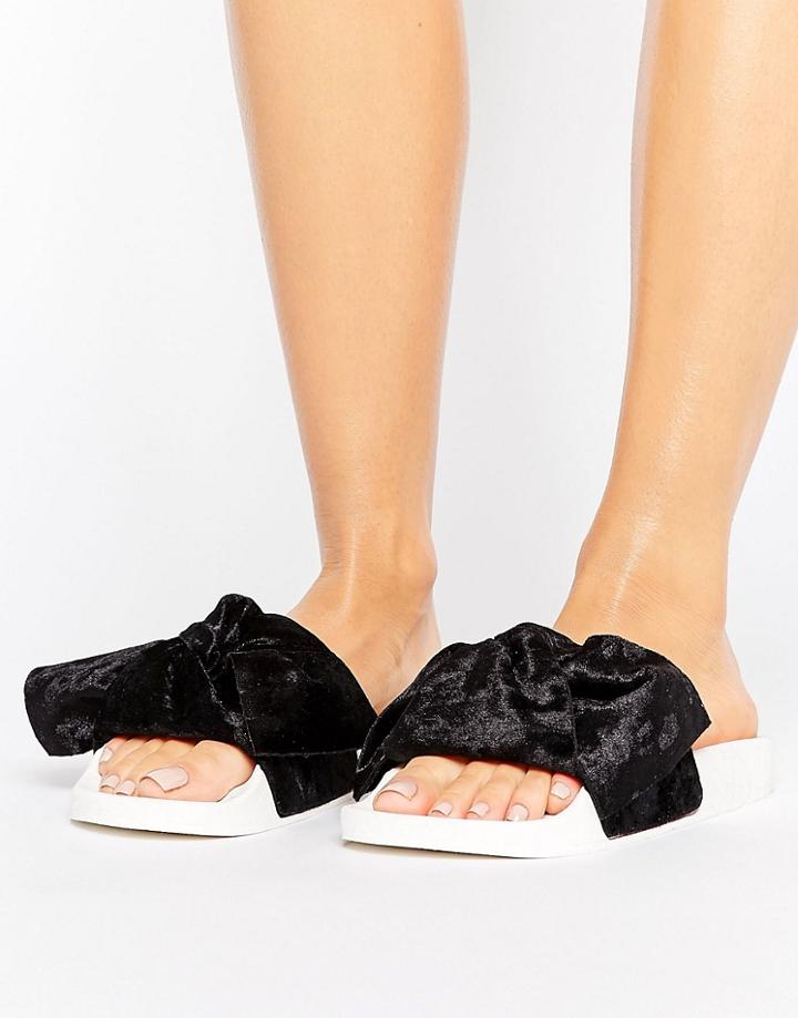 Kaltur Velvet Bow Slide With Contrast Sole - Black