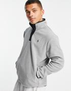 Polo Ralph Lauren Icon Logo Polar Fleece Half Zip Sweatshirt In Gray Heather-grey