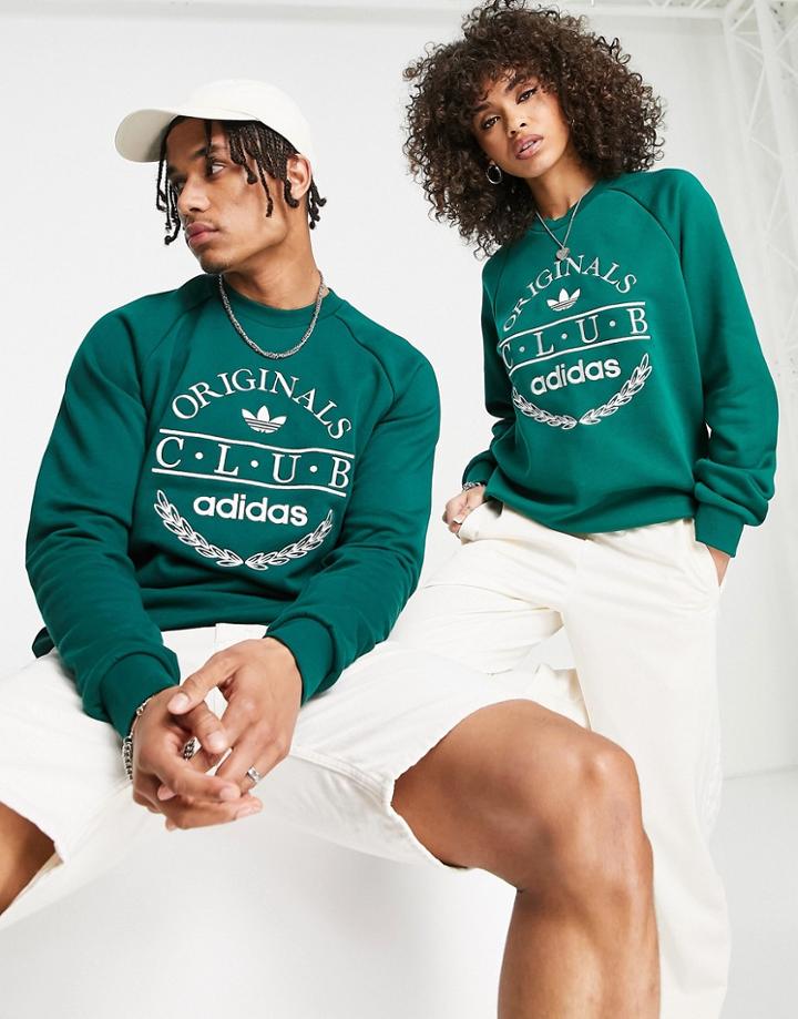 Adidas Originals 'sports Resort' Club Sweatshirt In Green With Front Graphics