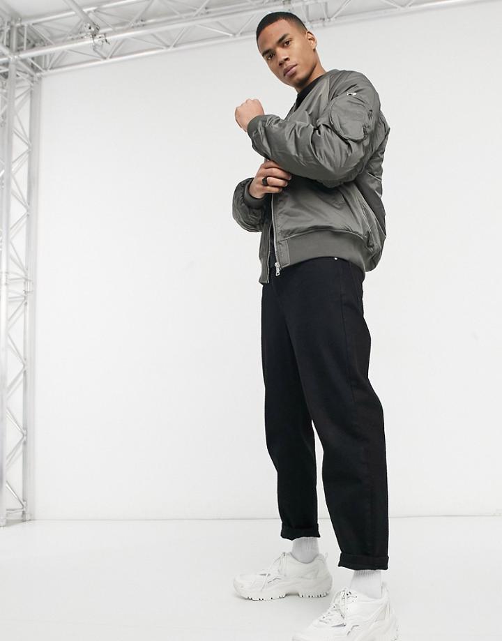 Asos Design Oversized Bomber Jacket With Rouche Detail In Gray-grey