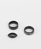 Asos Design 3 Pack Waterproof Stainless Steel Band Ring Set With Silver Highlights In Black-multi