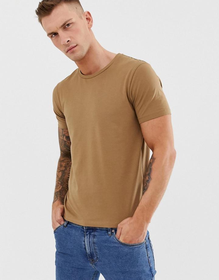 Celio Crew Neck T-shirt In Tan - Beige