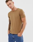 Celio Crew Neck T-shirt In Tan - Beige