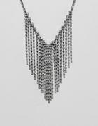 Steve Madden Stone Chain Fringe Chain Statement Necklace - Silver