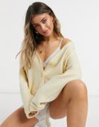 Asos Design Boxy Cardigan With Turn Back Cuffs In Cream-white