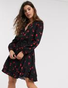 Oasis Shirt Dress In Floral Print-black