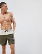 Asos Swim Shorts In Khaki & Stone Mid Length - Multi