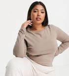Asos Design Curve Ultimate T-shirt With Long Sleeves In Organic Cotton Blend In Sand-neutral
