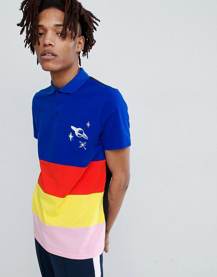 Asos Design Rugby Polo With Primary Panels And Embroidery - Multi