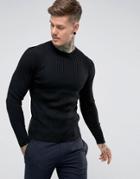 Gianni Feraud Muscle Fit Rib Crew Neck Sweater - Black