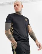 Siksilk Muscle T-shirt With Side Baroque Print In Black