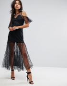 Prettylittlething Lace Cold Shoulder Maxi Dress - Black