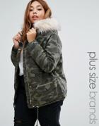 New Look Plus Camo Parka Jacket - Green