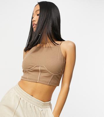 Naanaa Petite Strappy Crop Top Set In Stone-neutral