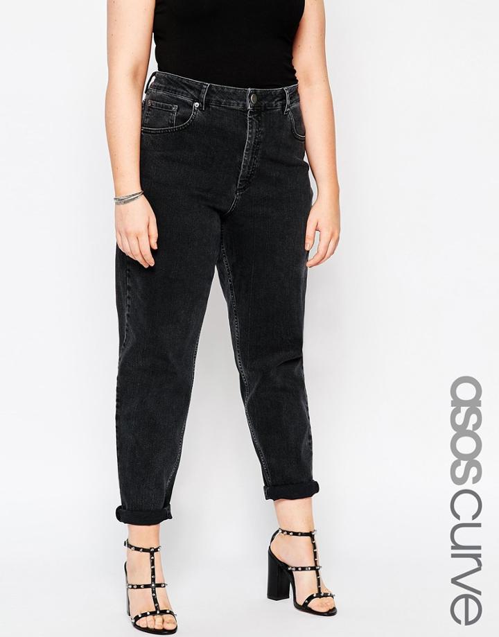Asos Curve Farleigh Mom Jeans In Washed Black - Black