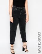 Asos Curve Farleigh Mom Jeans In Washed Black - Black