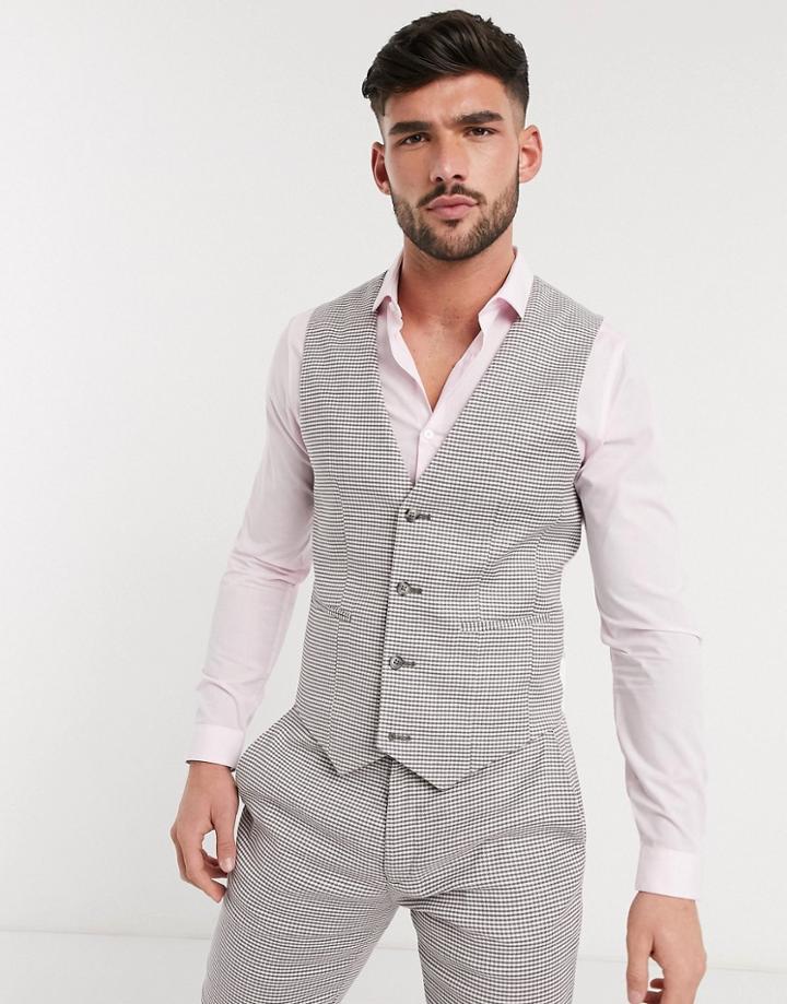 Asos Design Super Skinny Suit Suit Vest In Gray Linen Blend Houndstooth-grey