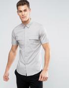 Only & Sons Skinny Short Sleeve Smart Military Shirt - Gray