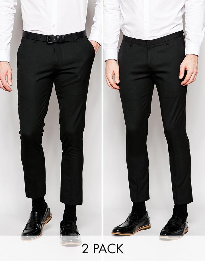 Asos 2 Pack Super Skinny Cropped Trousers In Black Save 17% - Black