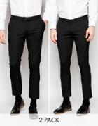 Asos 2 Pack Super Skinny Cropped Trousers In Black Save 17% - Black