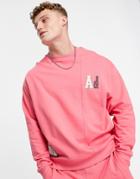 Asos Actual Oversized Sweatshirt With Cut And Sew Paneling And Logo Woven Patches In Pink - Part Of A Set