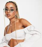 Asyou Bardot Puff Long Sleeve Crop Top In White - Part Of A Set-green