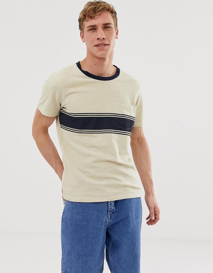 Selected Homme T-shirt With Body Stripe And Pocket - Beige