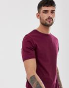 River Island T-shirt With Curved Hem In Berry-red