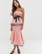Forever U Organza Midi Dress With Contrast Piping In Pink - Pink