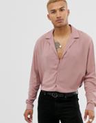 Asos Design Relaxed Deep Revere Viscose Shirt In Dusty Pink - Pink