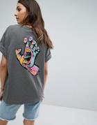 Santa Cruz Boyfriend T-shirt With Screaming Hand Back Print - Gray