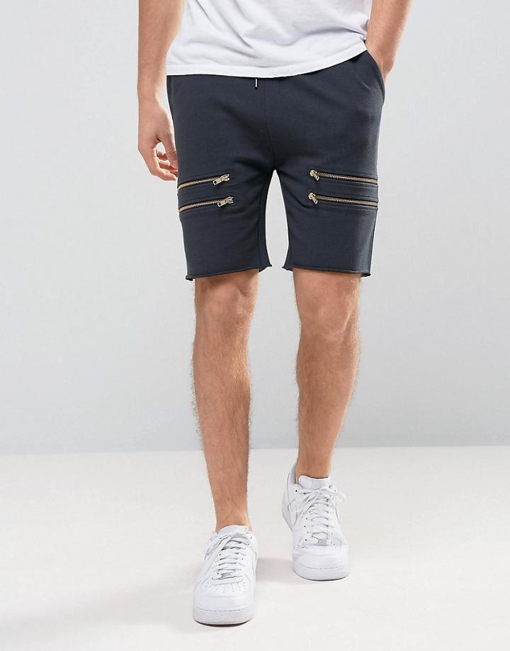 Asos Skinny Jersey Shorts With Gold Zips In Gray - Gray