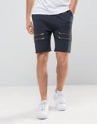 Asos Skinny Jersey Shorts With Gold Zips In Gray - Gray