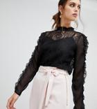 River Island Lace High Neck Blouse In Black - Black
