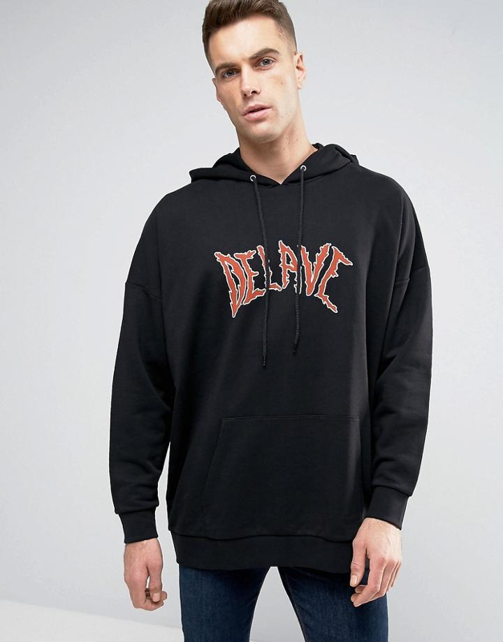 Asos Longline Oversized Hoodie With Print - Black