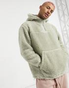 Weekday Alex Sherpa Hoodie In Green-grey