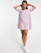 Urban Threads Tiered Smock Dress In Lilac Gingham-purple