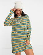 Kickers Oversized Long Sleeve T-shirt Dress In Vintage Stripe-green