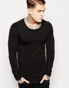 Asos Extreme Muscle Fit Long Sleeve T-shirt With Scoop Neck And Stretch - Black