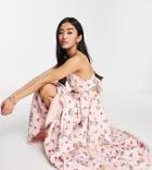 Collective The Label Bow Back Tiered Midi Dress In Pink Ditsy Floral