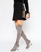 Public Desire Keira Clear Heel Over The Knee Boots - Gray