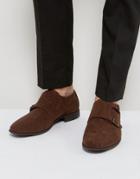 Asos Monk Shoes In Brown Faux Suede With Black Sole - Brown