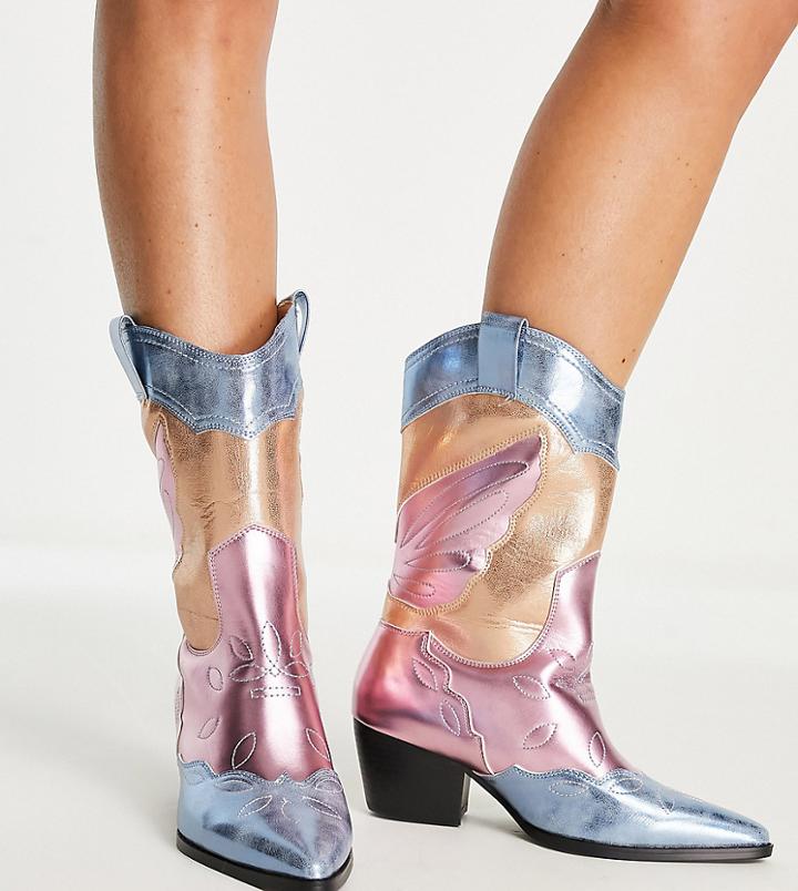 Public Desire Wide Fit Howdy Western Boots In Metallic Mix-multi