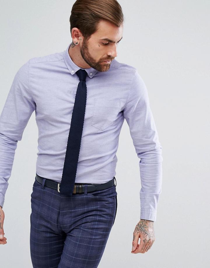 Asos Casual Slim Oxford In Purple - Purple