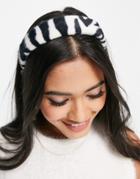 Asos Design Fur Headband In Mono Zebra-multi