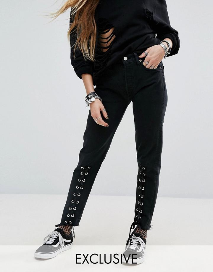 Reclaimed Vintage Revived Levis Jeans With Lace Up Detail - Black