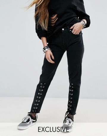 Reclaimed Vintage Revived Levis Jeans With Lace Up Detail - Black