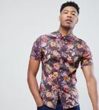 Asos Design Tall Skinny Floral Print Shirt - Red