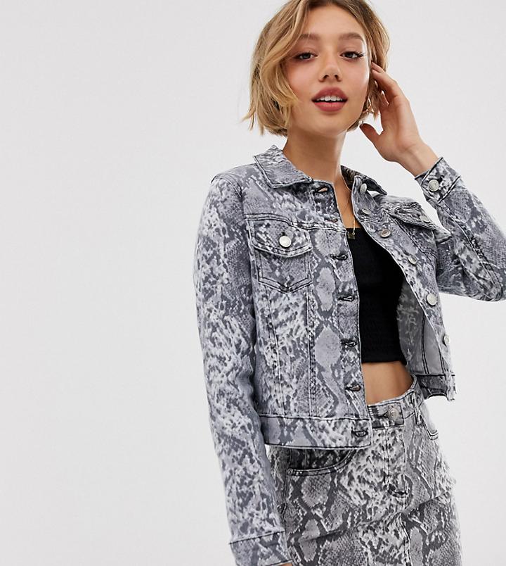 Parisian Petite Denim Jacket In Snake Print - Multi